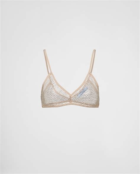 prada glitter bra|Crystal Embroidered rhinestone mesh bra top .